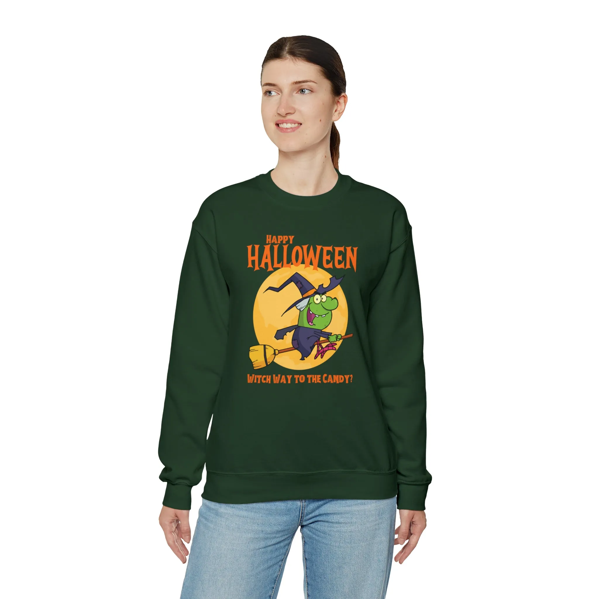 Witch Way to the Candy Halloween Sweatshirt, Happy Halloween Sweatshirt, Funny Witch Party Sweatshirt, Unisex Heavy Blend Shirt