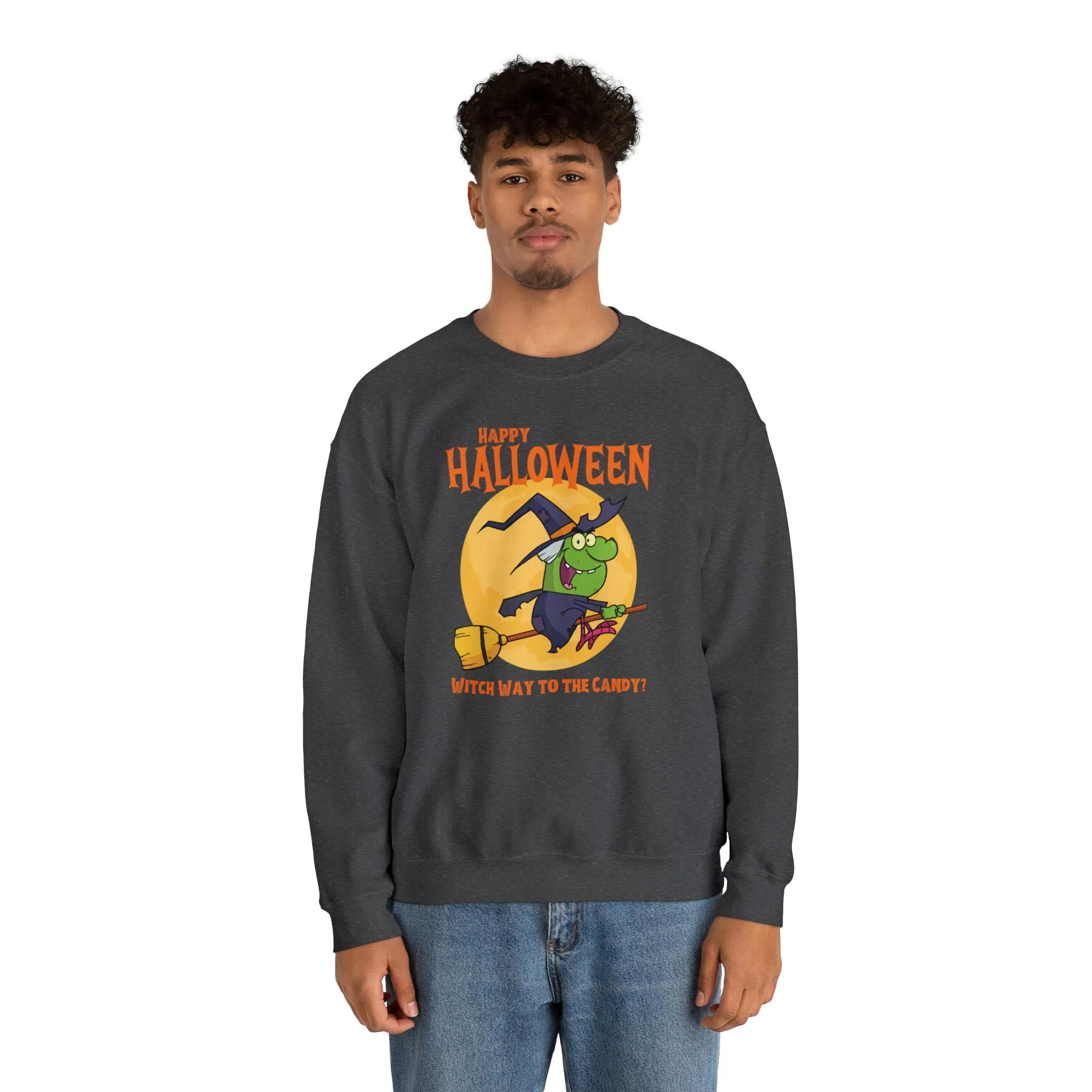 Witch Way to the Candy Halloween Sweatshirt, Happy Halloween Sweatshirt, Funny Witch Party Sweatshirt, Unisex Heavy Blend Shirt
