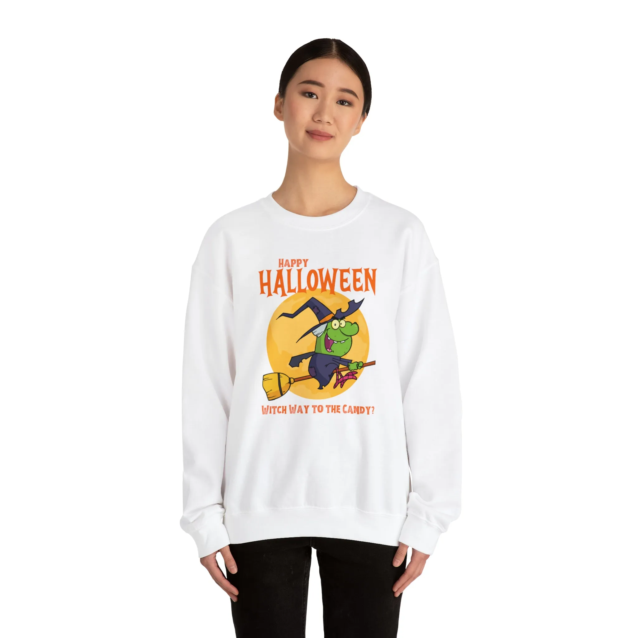 Witch Way to the Candy Halloween Sweatshirt, Happy Halloween Sweatshirt, Funny Witch Party Sweatshirt, Unisex Heavy Blend Shirt