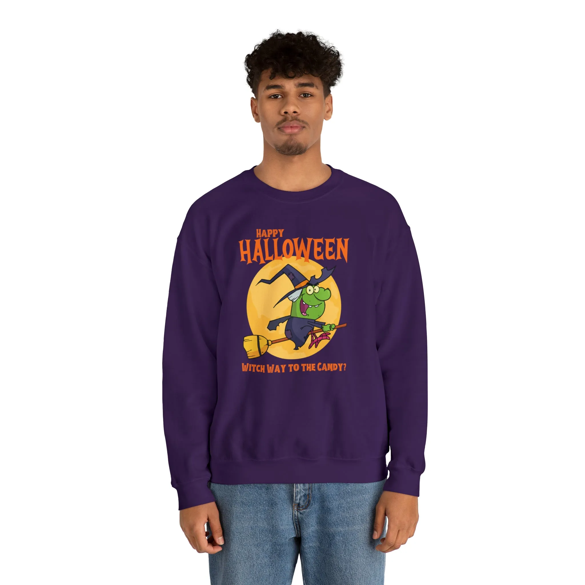 Witch Way to the Candy Halloween Sweatshirt, Happy Halloween Sweatshirt, Funny Witch Party Sweatshirt, Unisex Heavy Blend Shirt