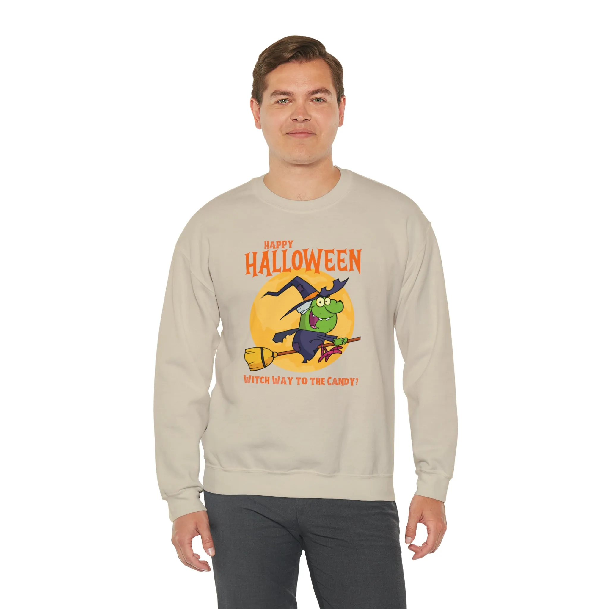 Witch Way to the Candy Halloween Sweatshirt, Happy Halloween Sweatshirt, Funny Witch Party Sweatshirt, Unisex Heavy Blend Shirt