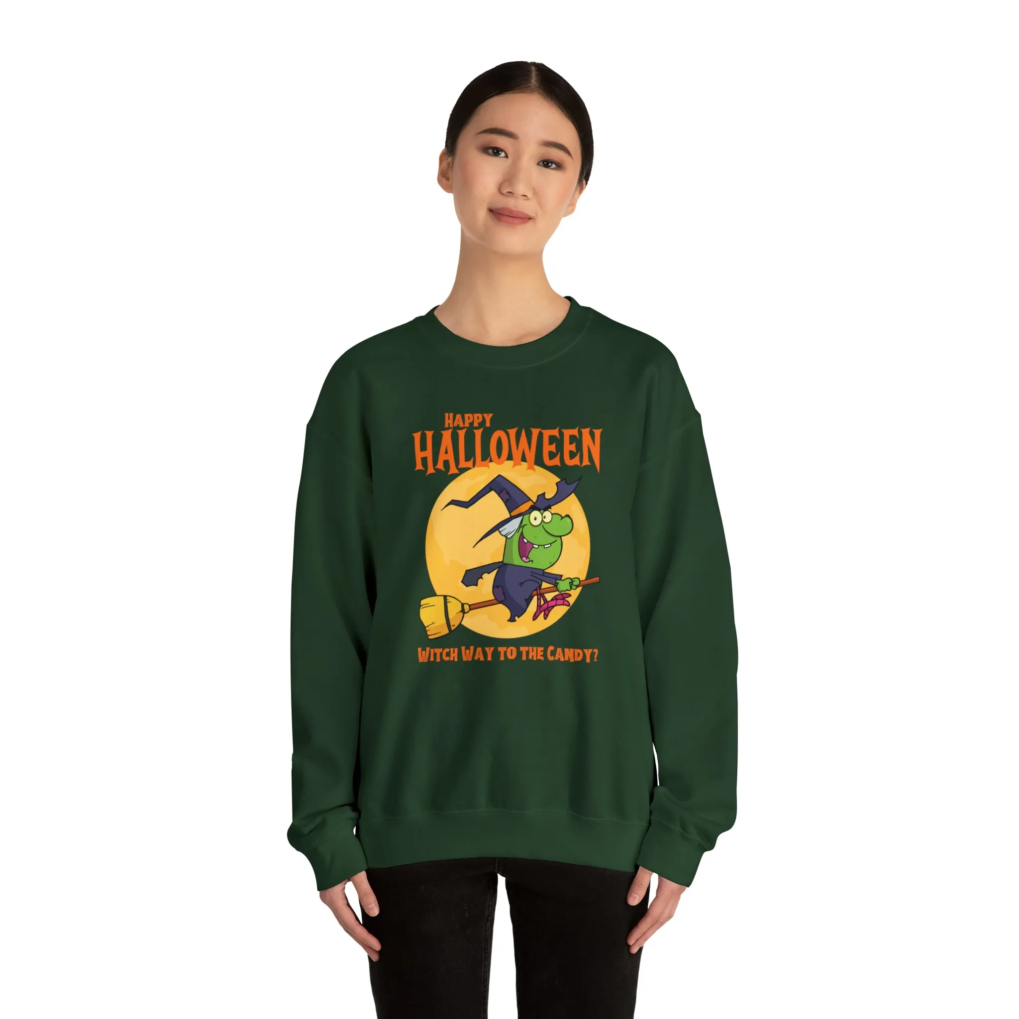Witch Way to the Candy Halloween Sweatshirt, Happy Halloween Sweatshirt, Funny Witch Party Sweatshirt, Unisex Heavy Blend Shirt