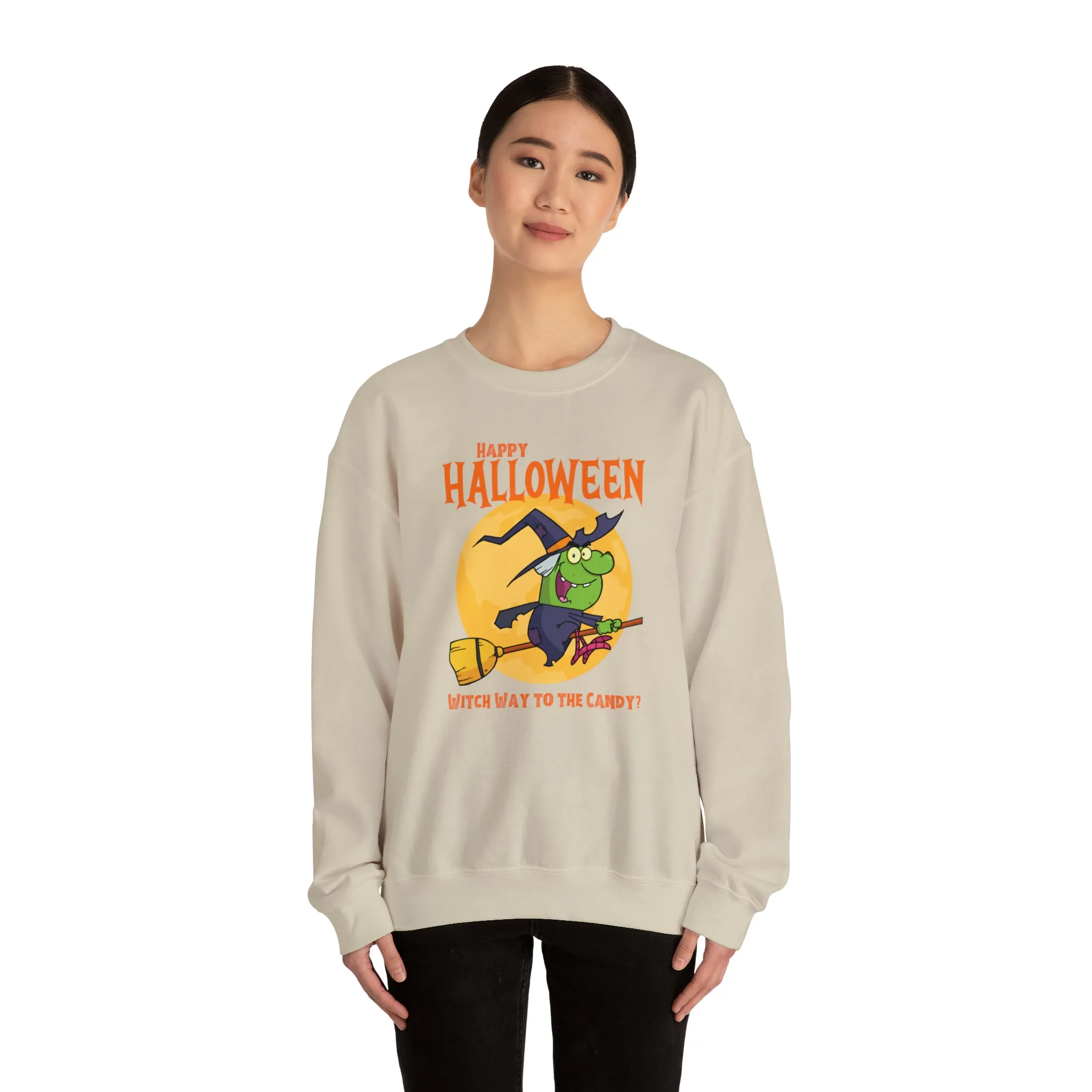 Witch Way to the Candy Halloween Sweatshirt, Happy Halloween Sweatshirt, Funny Witch Party Sweatshirt, Unisex Heavy Blend Shirt