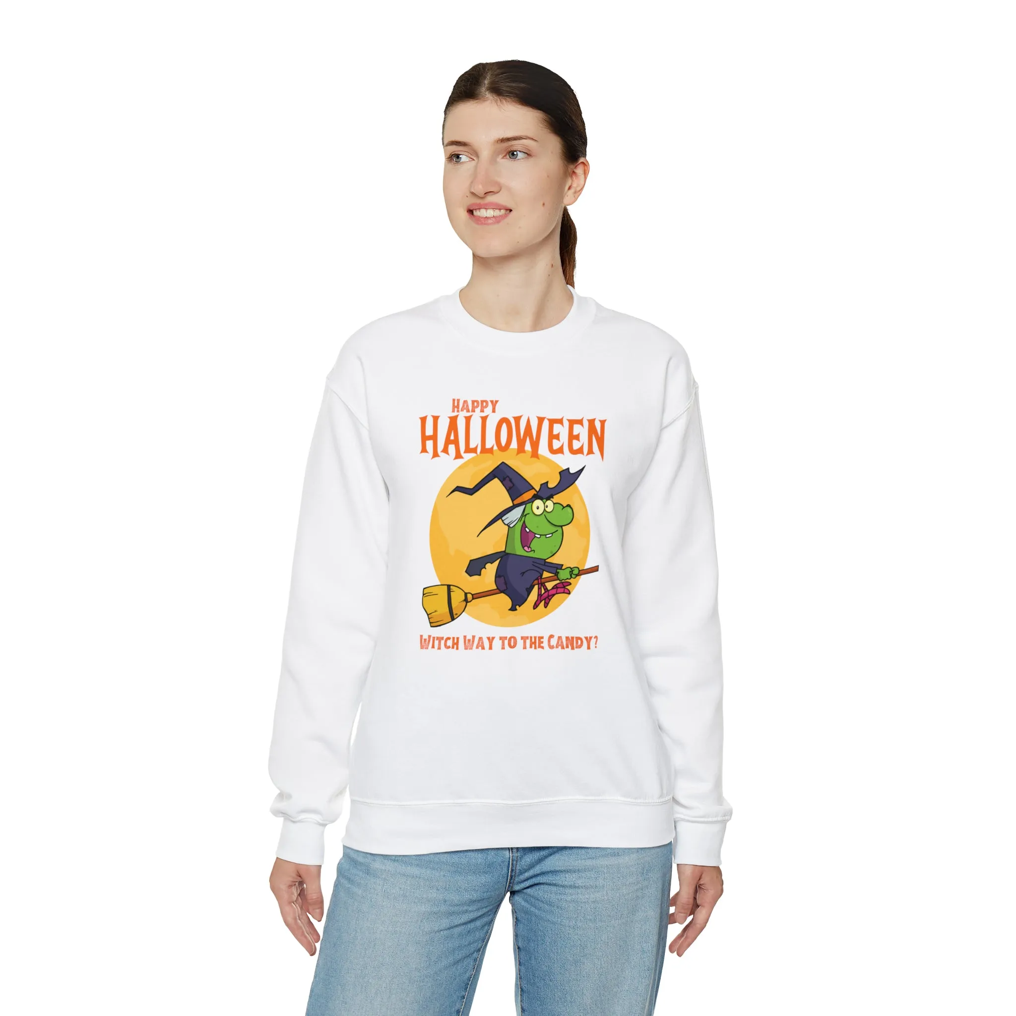 Witch Way to the Candy Halloween Sweatshirt, Happy Halloween Sweatshirt, Funny Witch Party Sweatshirt, Unisex Heavy Blend Shirt