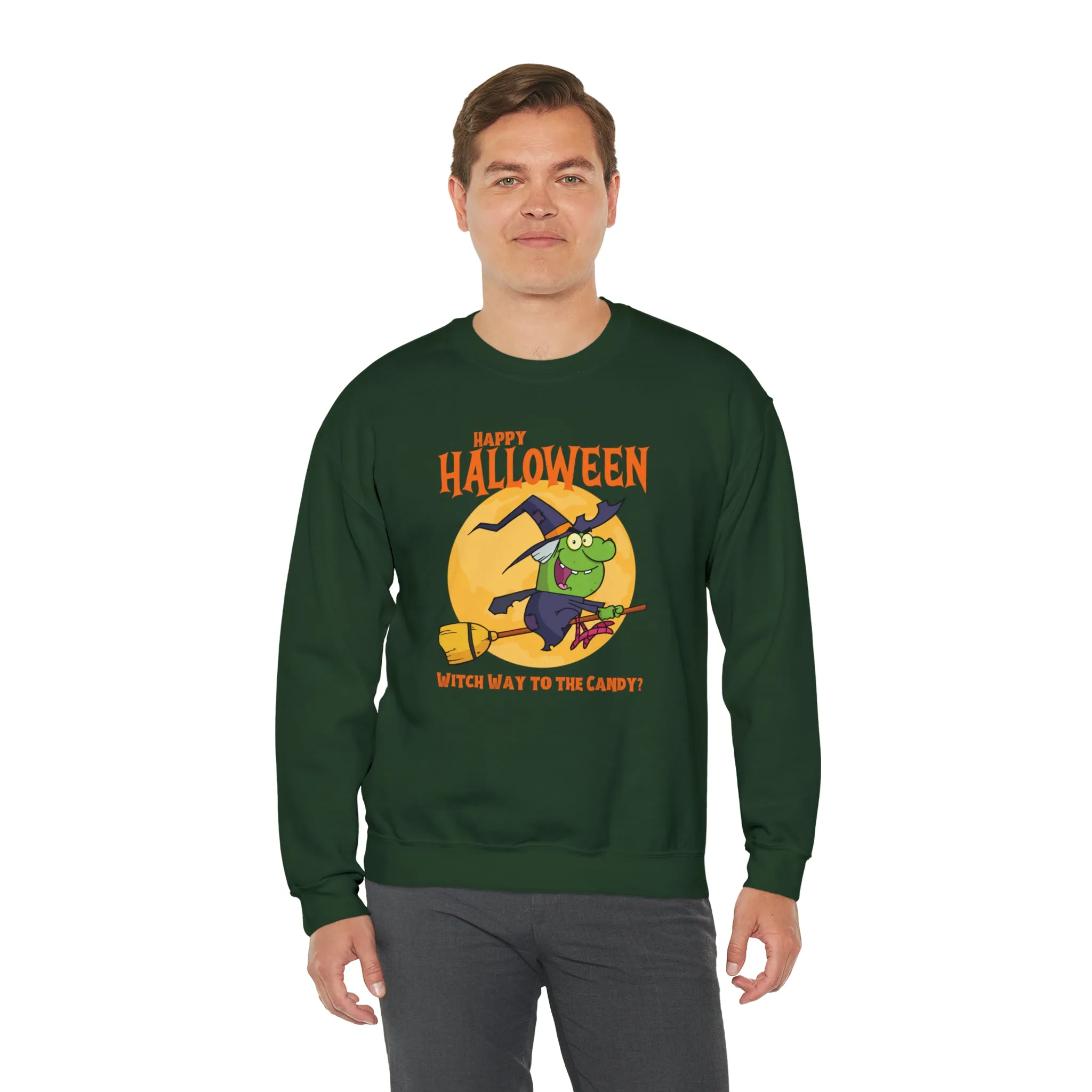 Witch Way to the Candy Halloween Sweatshirt, Happy Halloween Sweatshirt, Funny Witch Party Sweatshirt, Unisex Heavy Blend Shirt