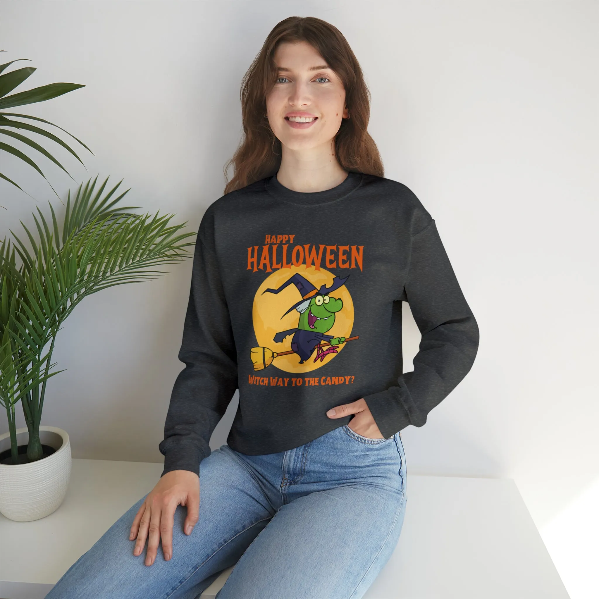 Witch Way to the Candy Halloween Sweatshirt, Happy Halloween Sweatshirt, Funny Witch Party Sweatshirt, Unisex Heavy Blend Shirt