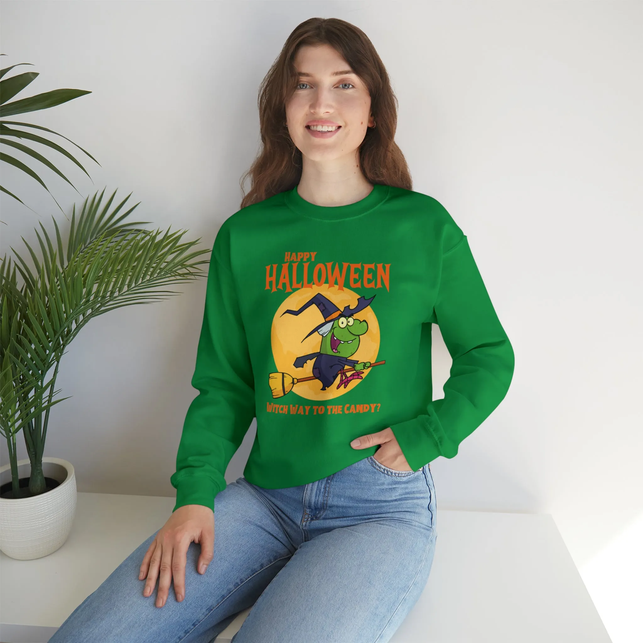 Witch Way to the Candy Halloween Sweatshirt, Happy Halloween Sweatshirt, Funny Witch Party Sweatshirt, Unisex Heavy Blend Shirt