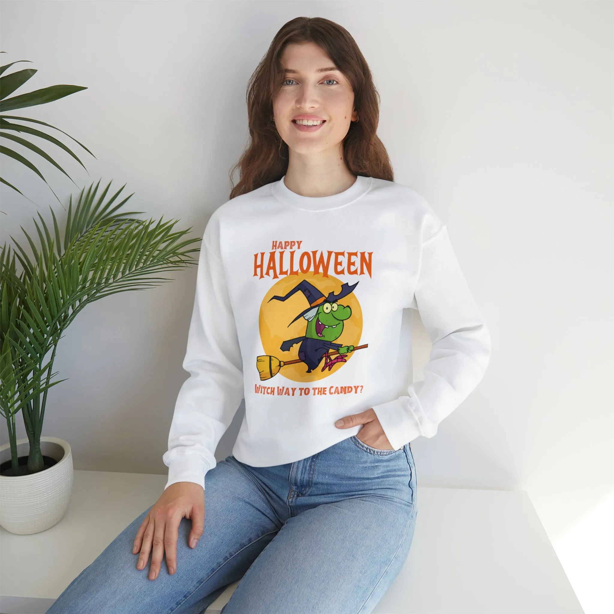 Witch Way to the Candy Halloween Sweatshirt, Happy Halloween Sweatshirt, Funny Witch Party Sweatshirt, Unisex Heavy Blend Shirt