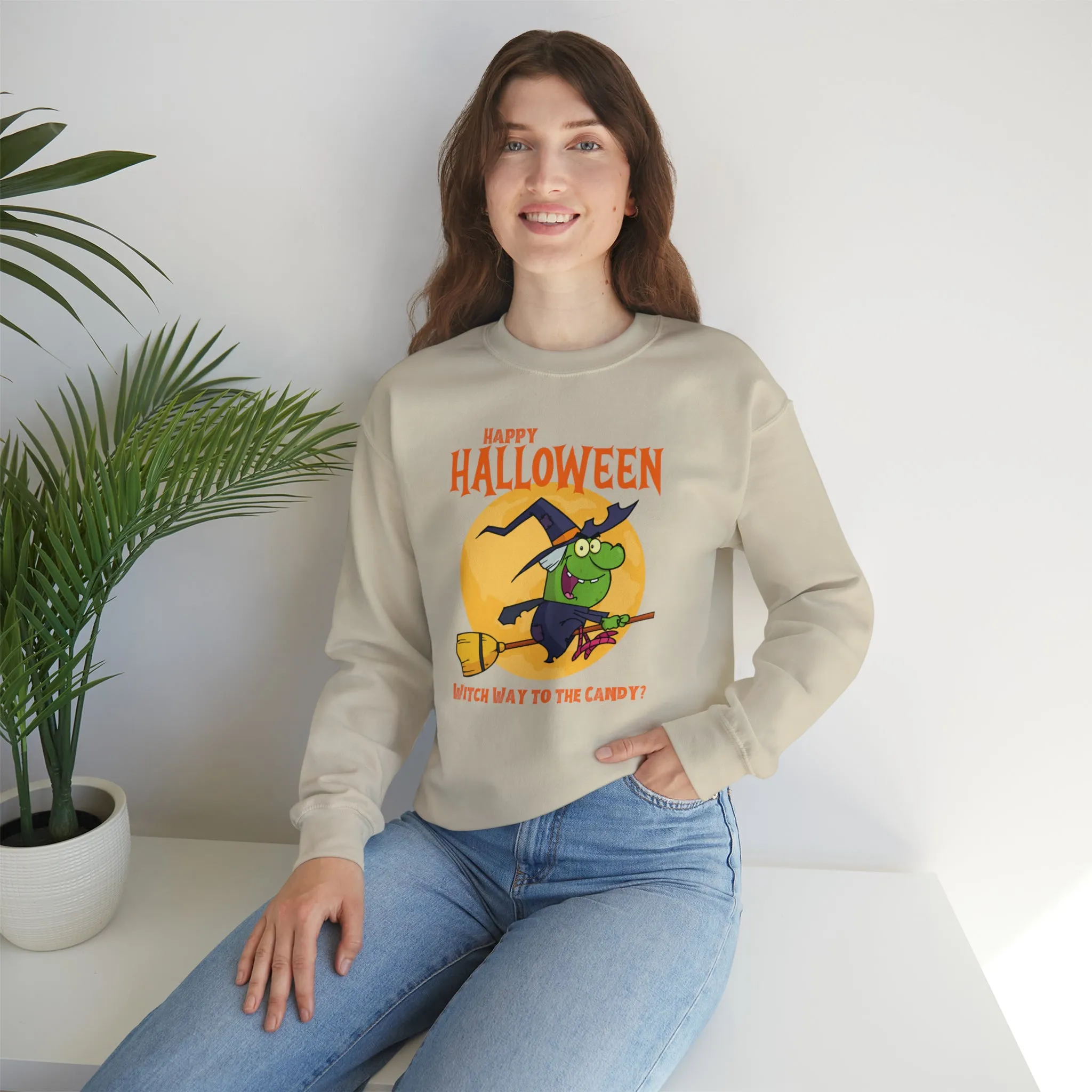 Witch Way to the Candy Halloween Sweatshirt, Happy Halloween Sweatshirt, Funny Witch Party Sweatshirt, Unisex Heavy Blend Shirt