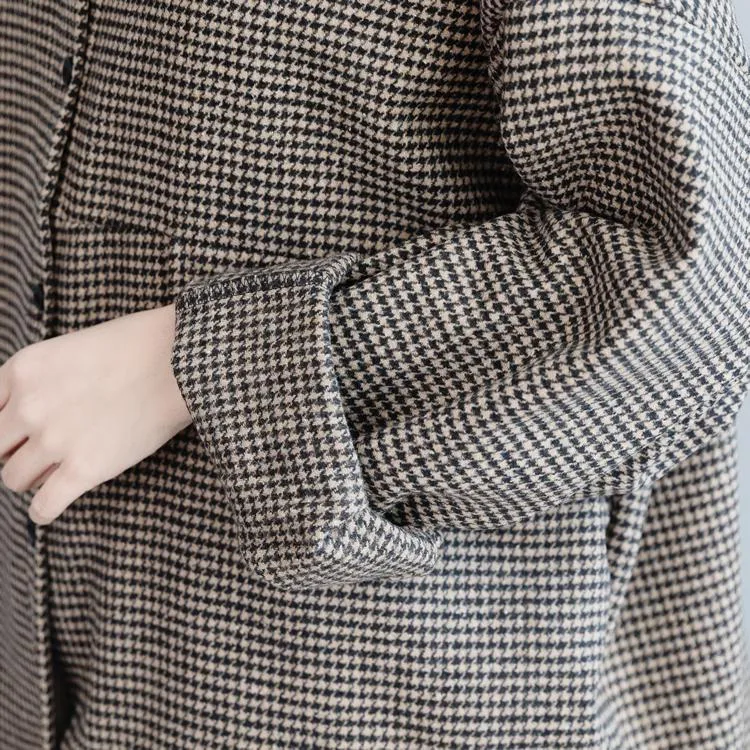 Women Loose Woolen Plaid Lapel Shirts