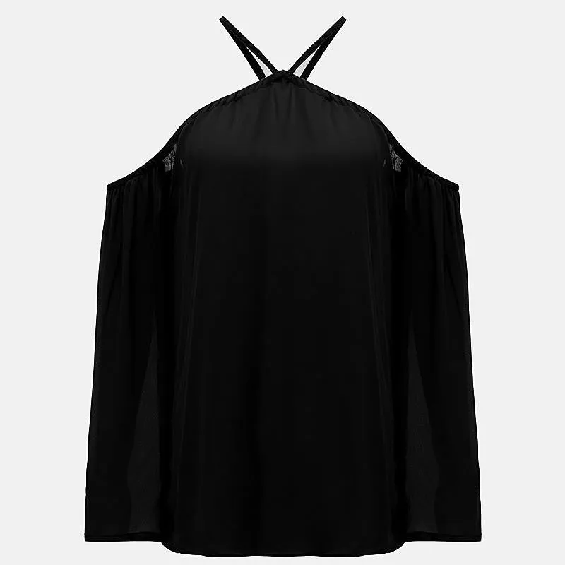 Women Off Shoulder Blouse Halter Long Sleeve Chiffon Top Plus Size Ladies Solid Causal Loose Chiffon Shirts