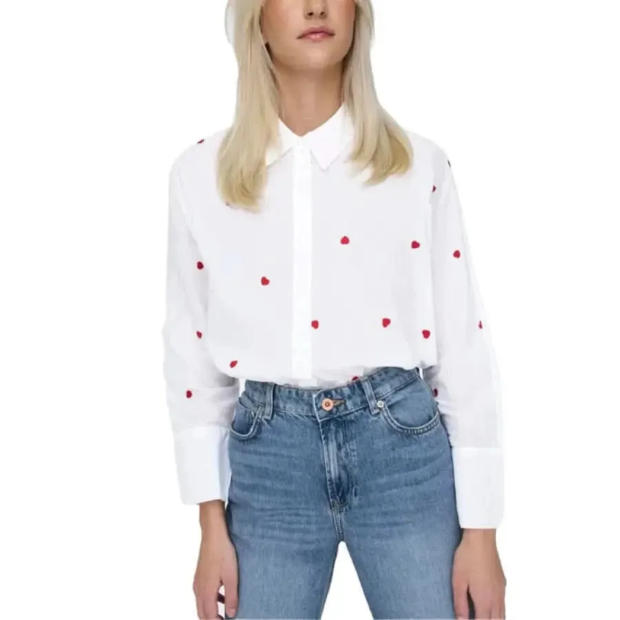 Women's Classic White Cotton Shirt with Print and Buttons