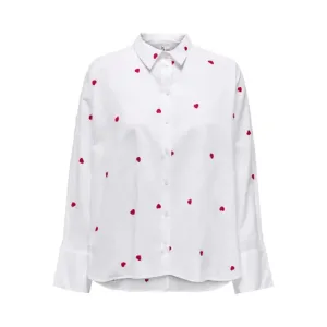 Women's Classic White Cotton Shirt with Print and Buttons