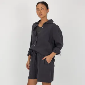 Womens Cotton Double Gauze Shirt - Raven