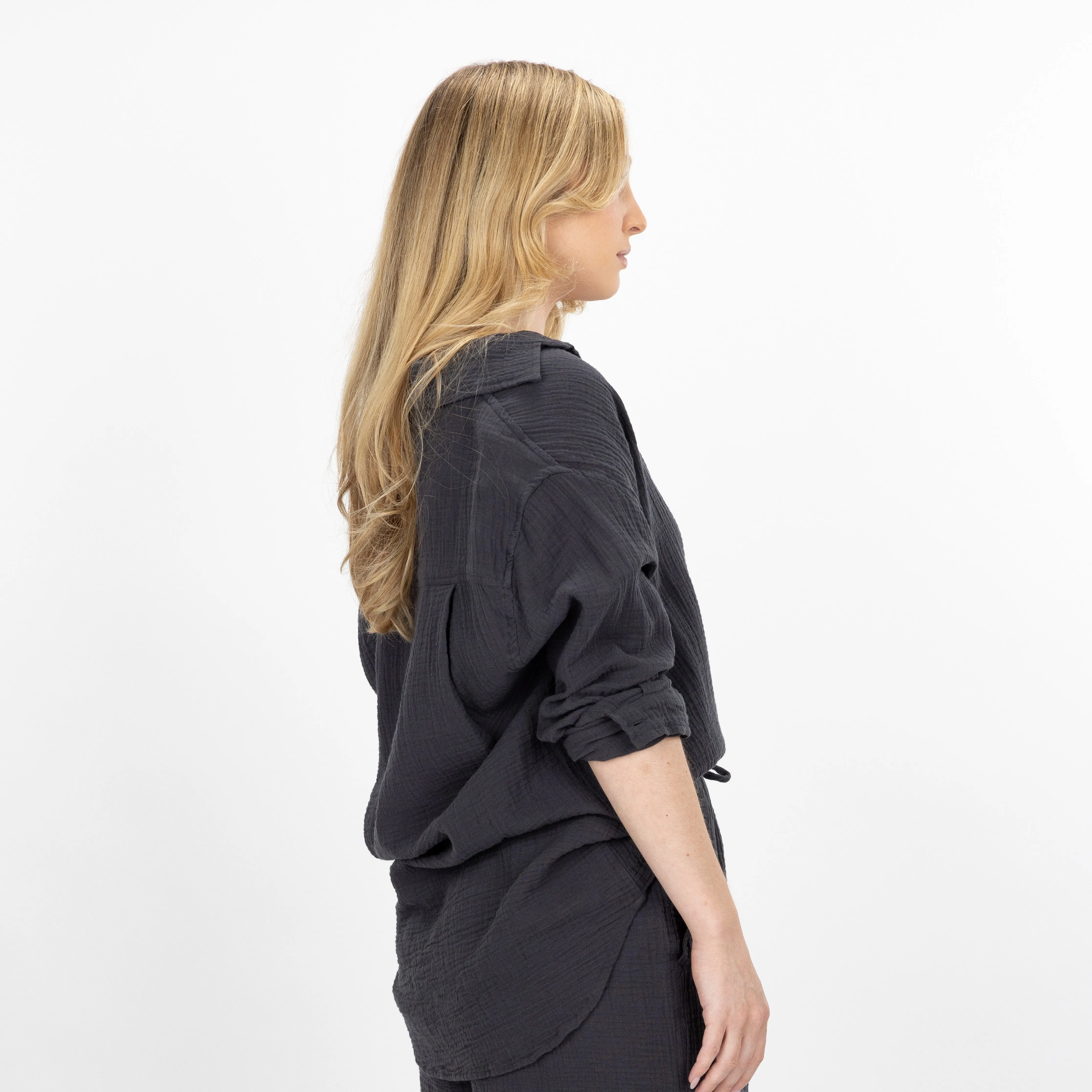Womens Cotton Double Gauze Shirt - Raven