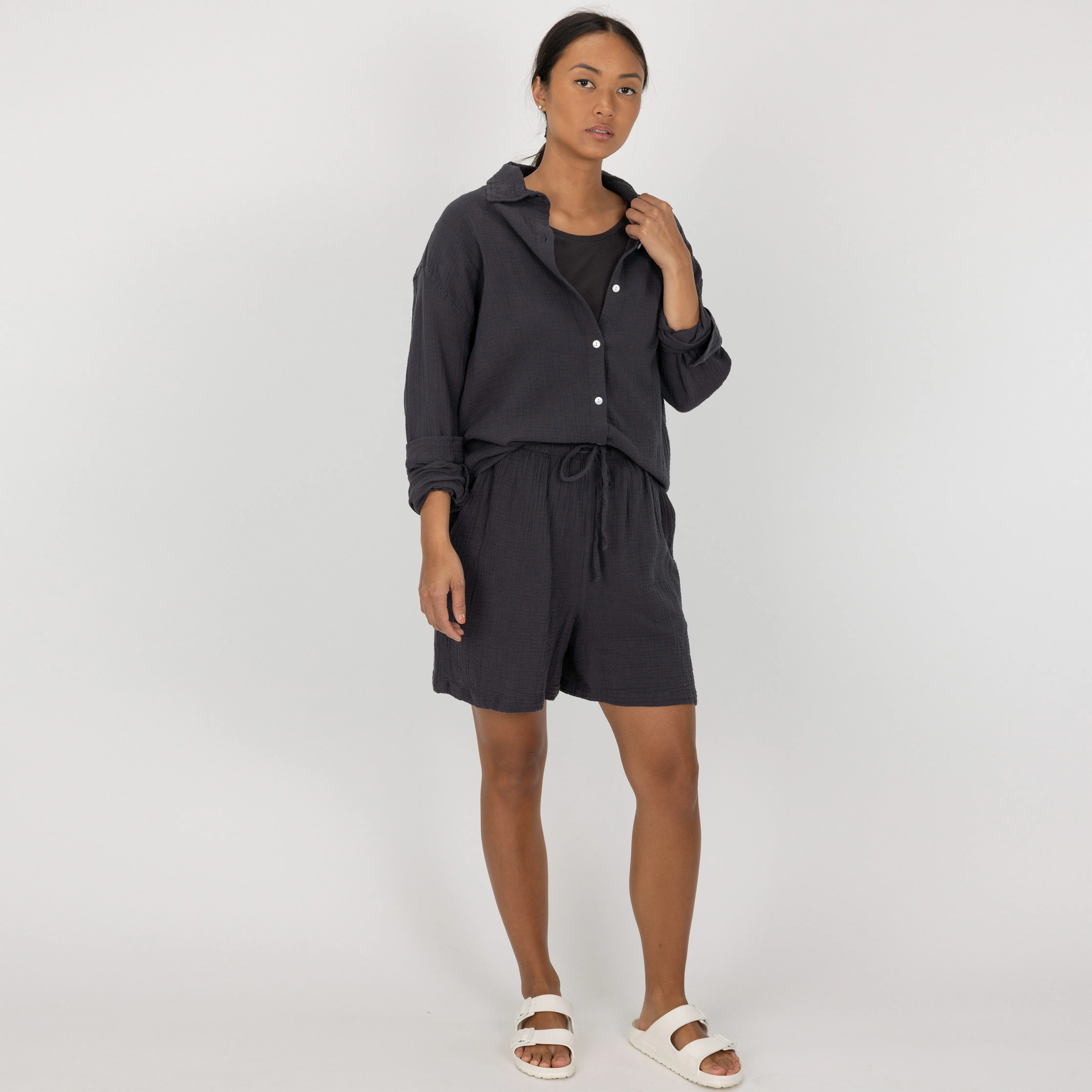 Womens Cotton Double Gauze Shirt - Raven