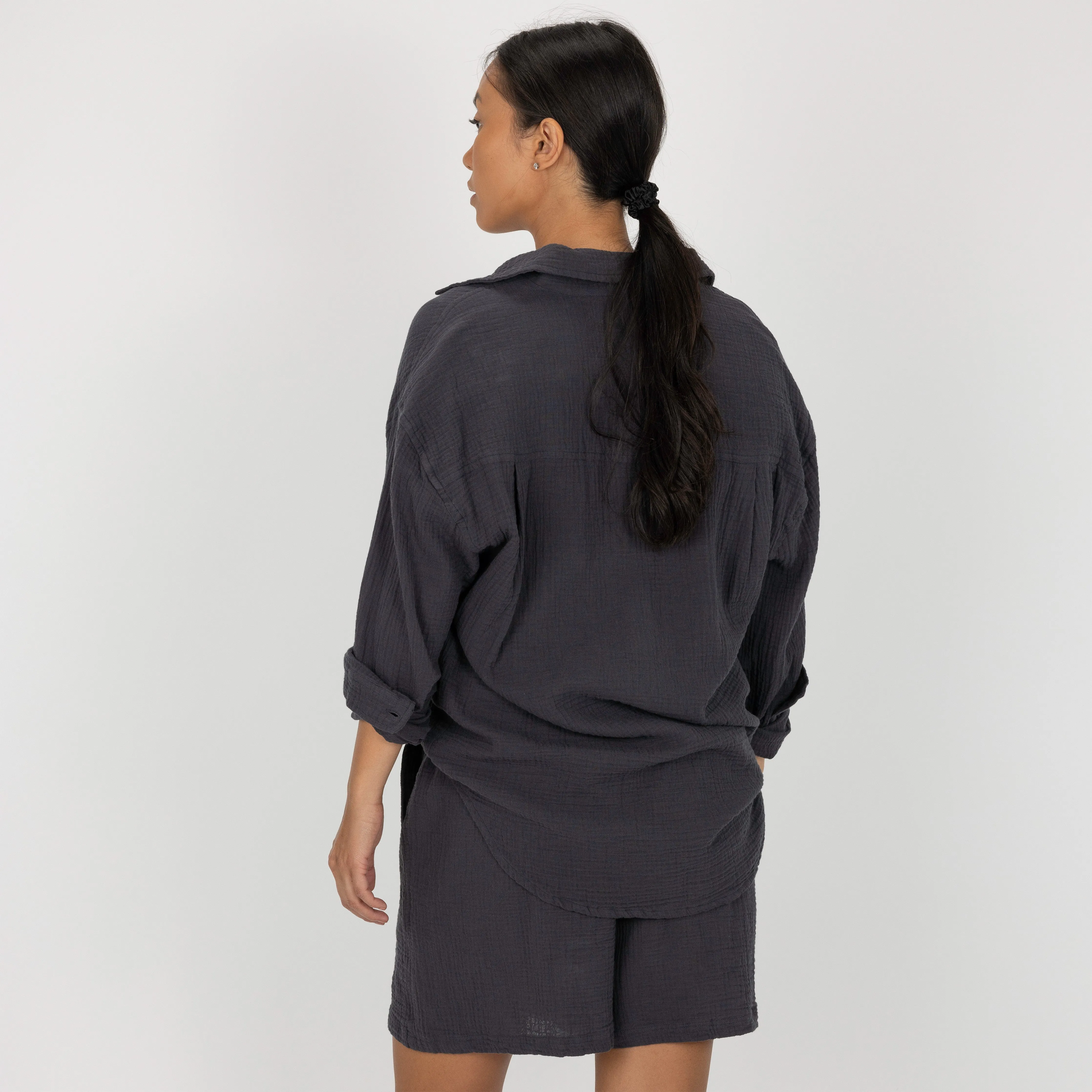 Womens Cotton Double Gauze Shirt - Raven