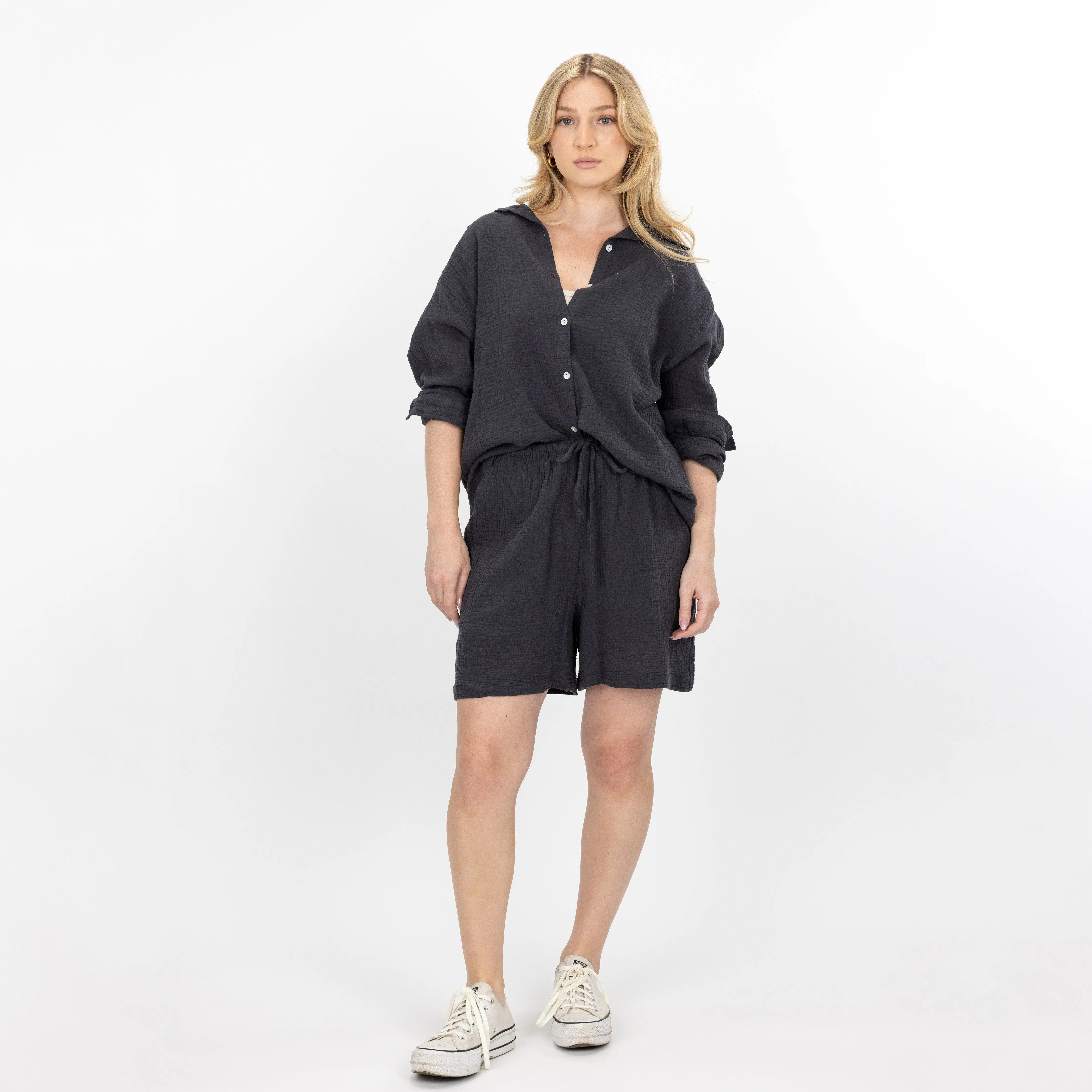 Womens Cotton Double Gauze Shirt - Raven