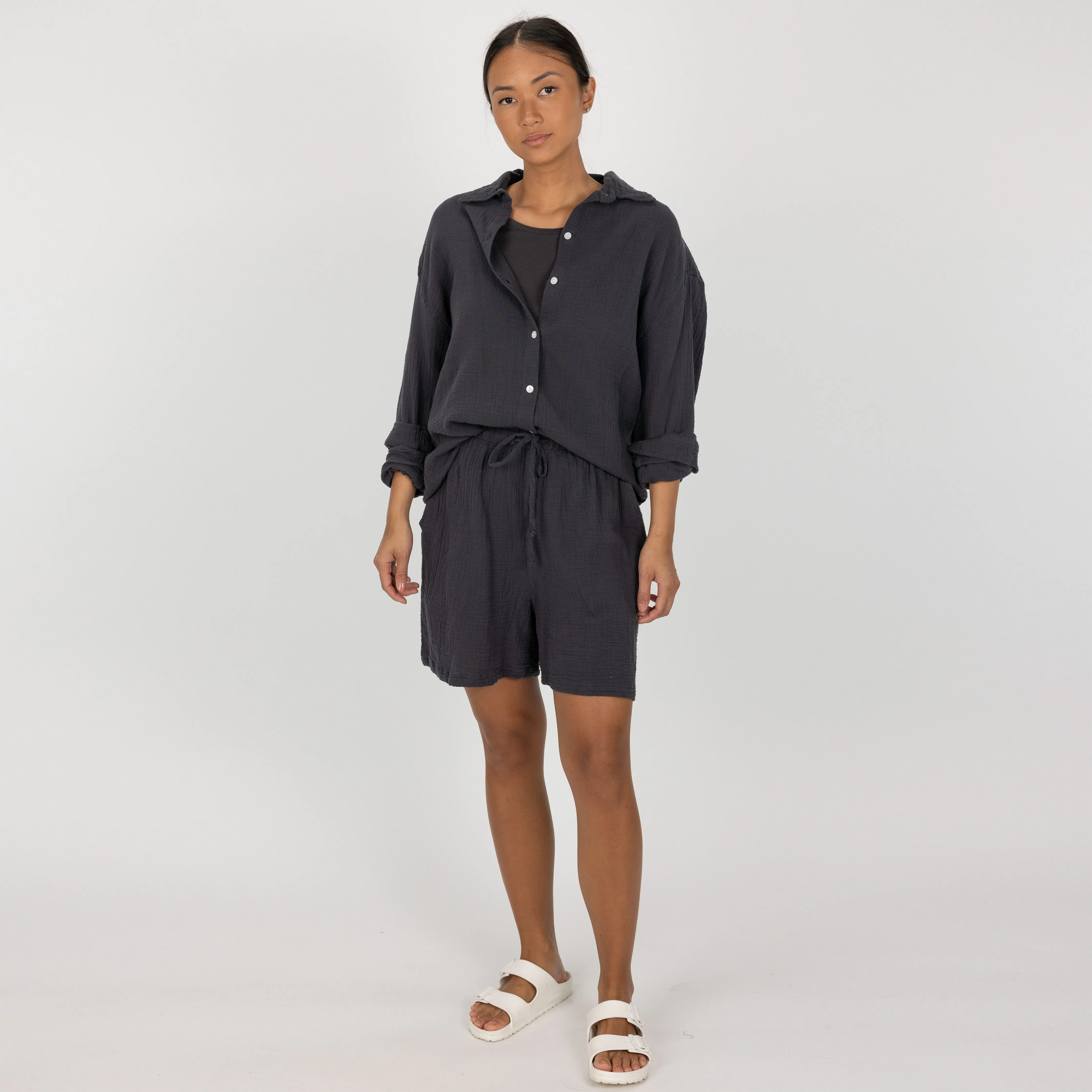 Womens Cotton Double Gauze Shirt - Raven