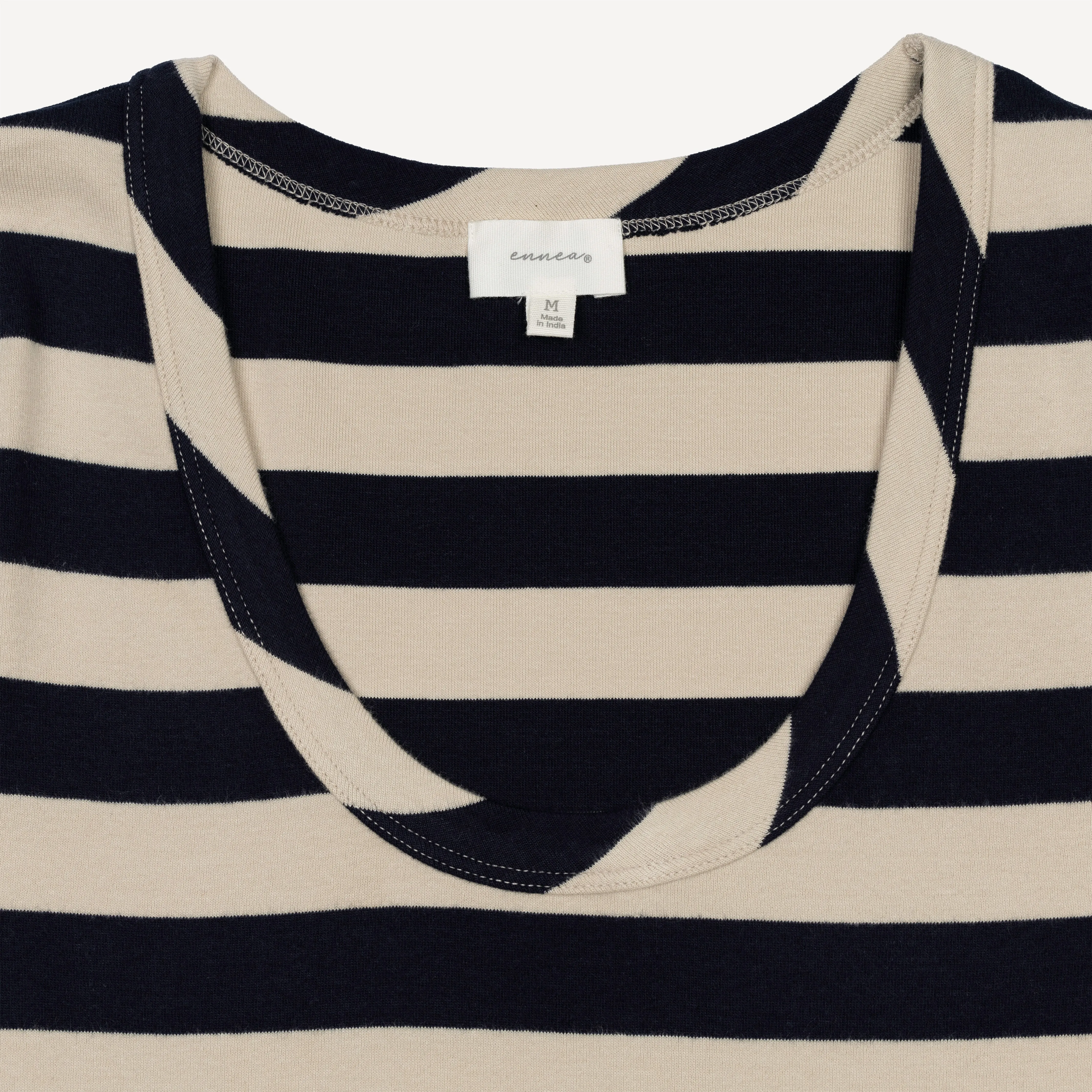 Womens Stripe Scoop Neck Cap Sleeve Tee - Night Sky / Fog