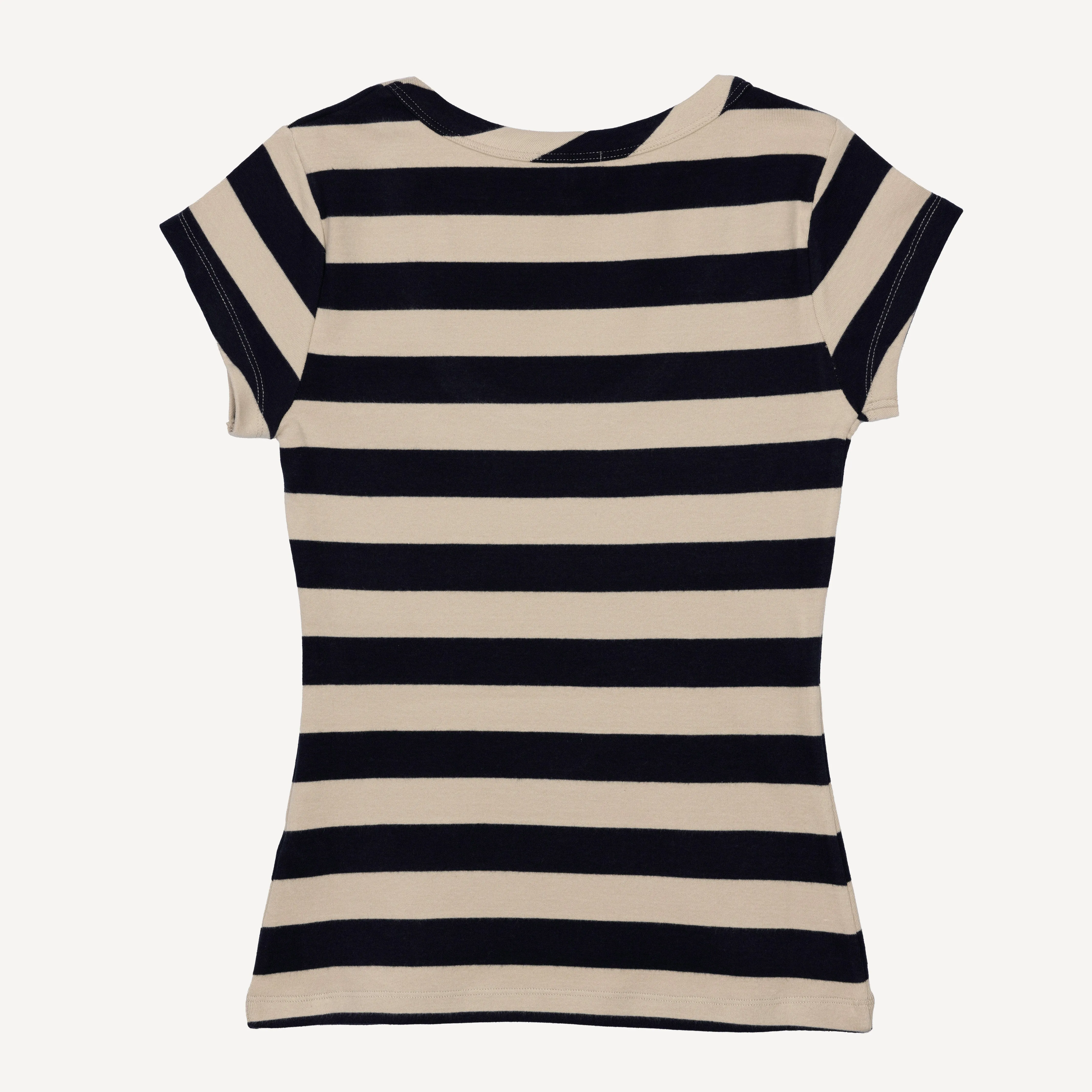 Womens Stripe Scoop Neck Cap Sleeve Tee - Night Sky / Fog