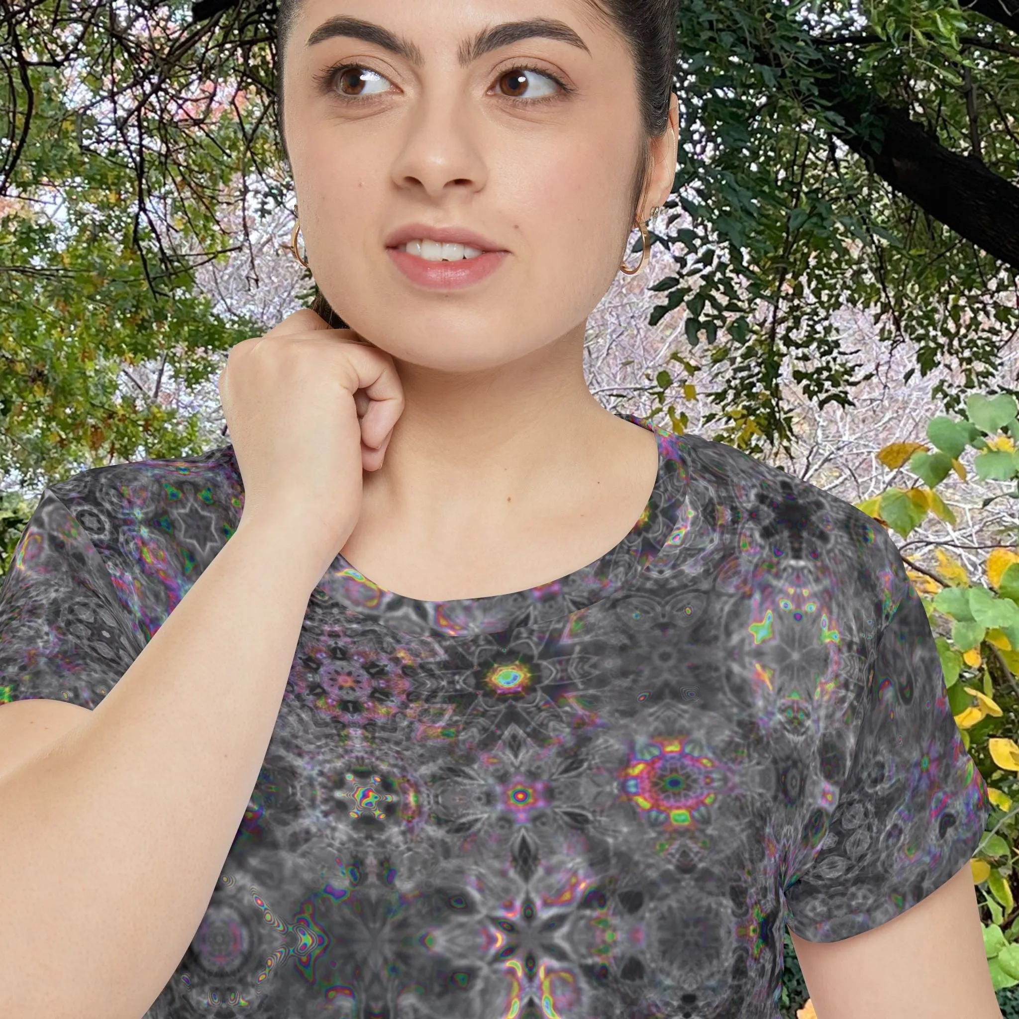 Woof woof Doggo Cymatics Women's Short Sleeve Cymagic Kaleidoscape Tee Shirt (AOP)