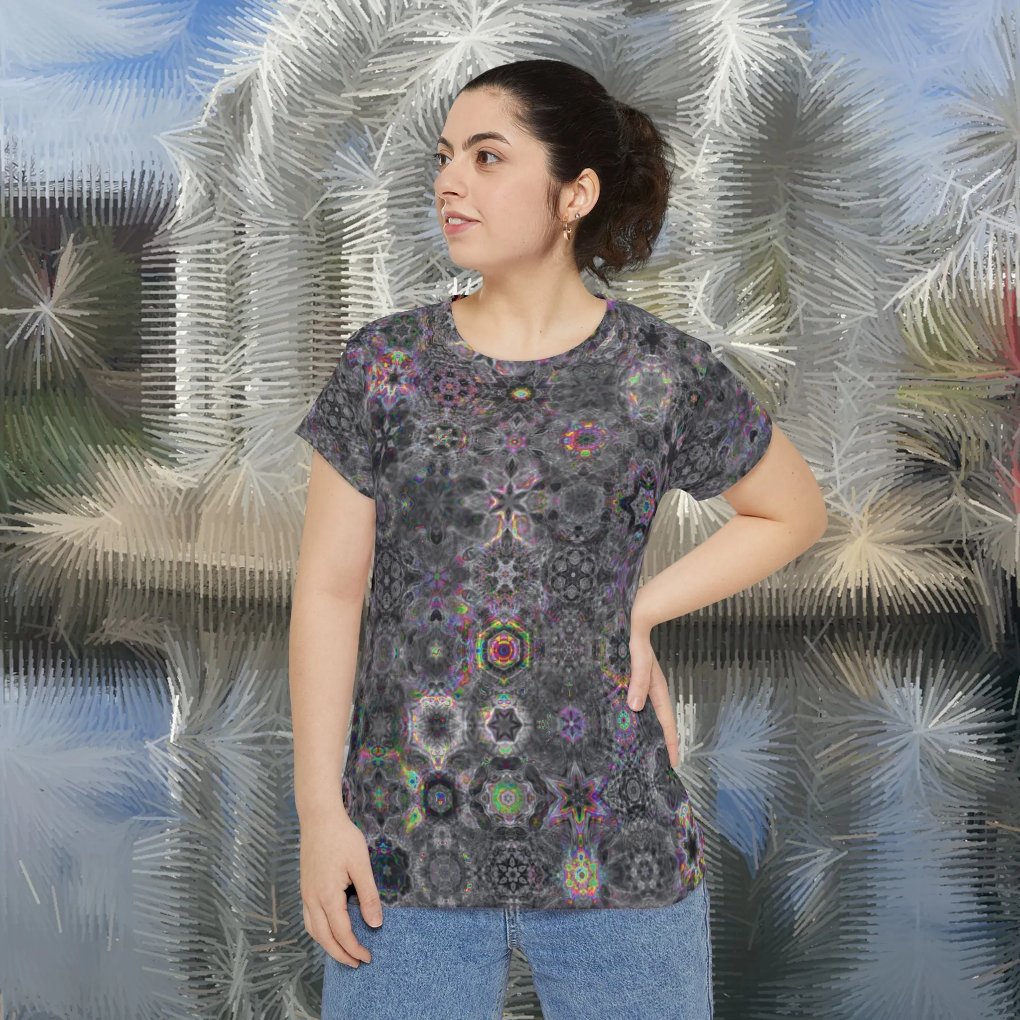 Woof woof Doggo Cymatics Women's Short Sleeve Cymagic Kaleidoscape Tee Shirt (AOP)