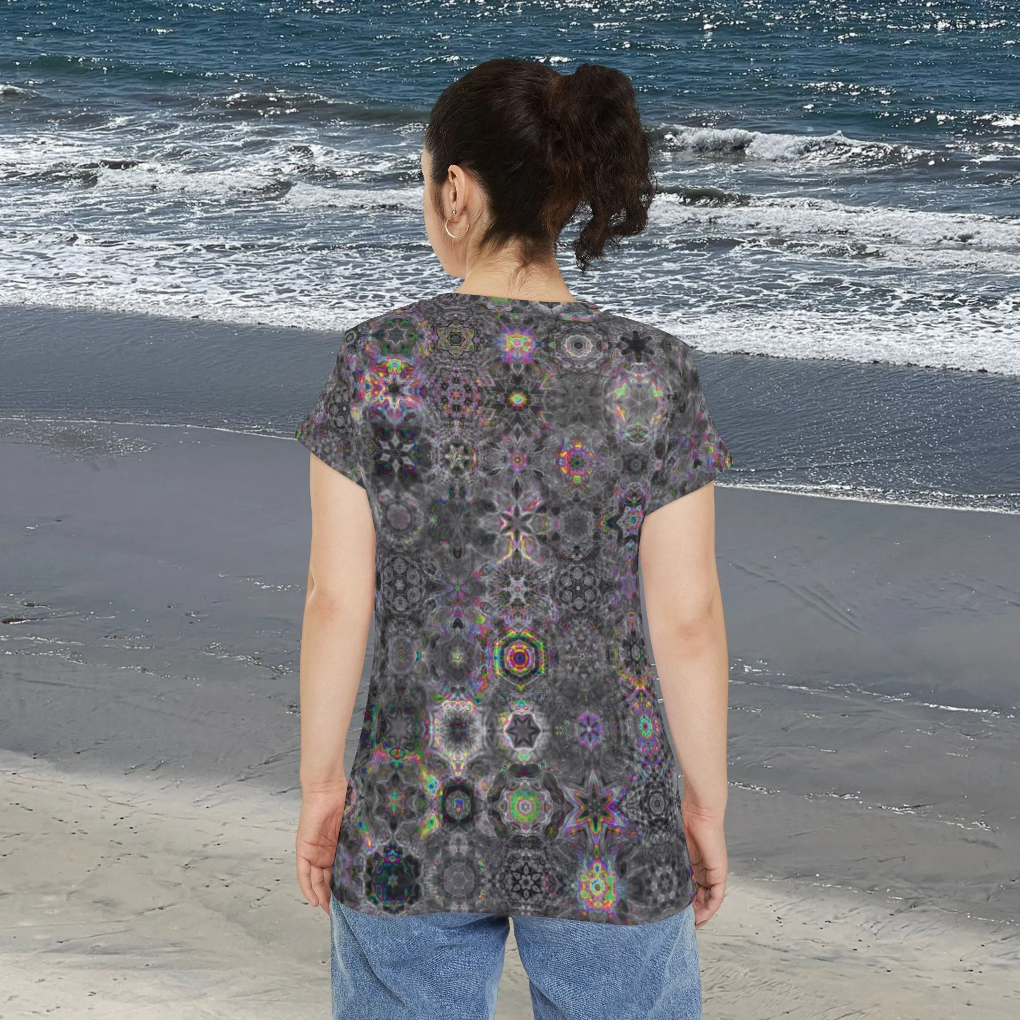 Woof woof Doggo Cymatics Women's Short Sleeve Cymagic Kaleidoscape Tee Shirt (AOP)