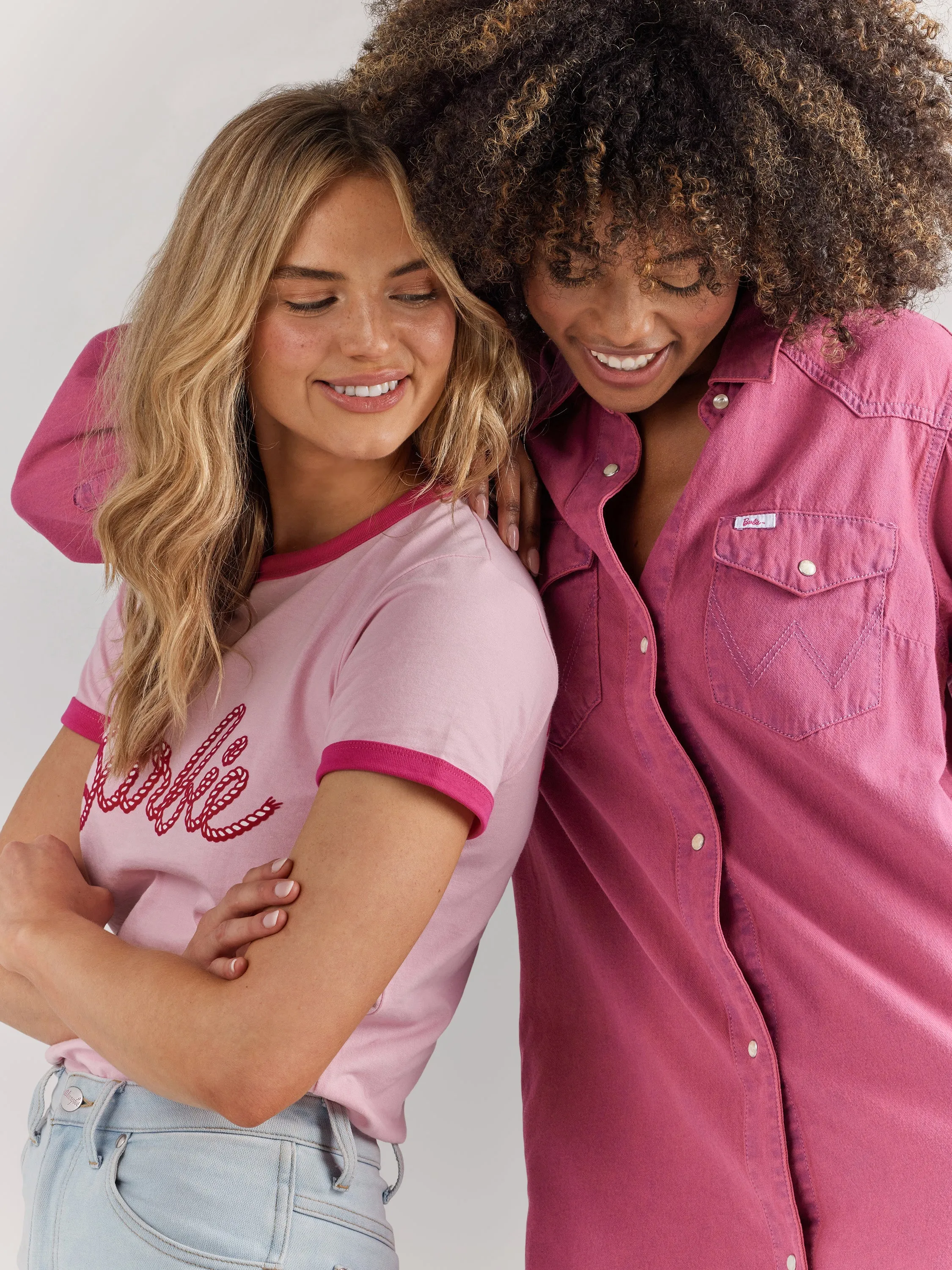 Wrangler Women's Barbie Logo Pink Slim Ringer Tee