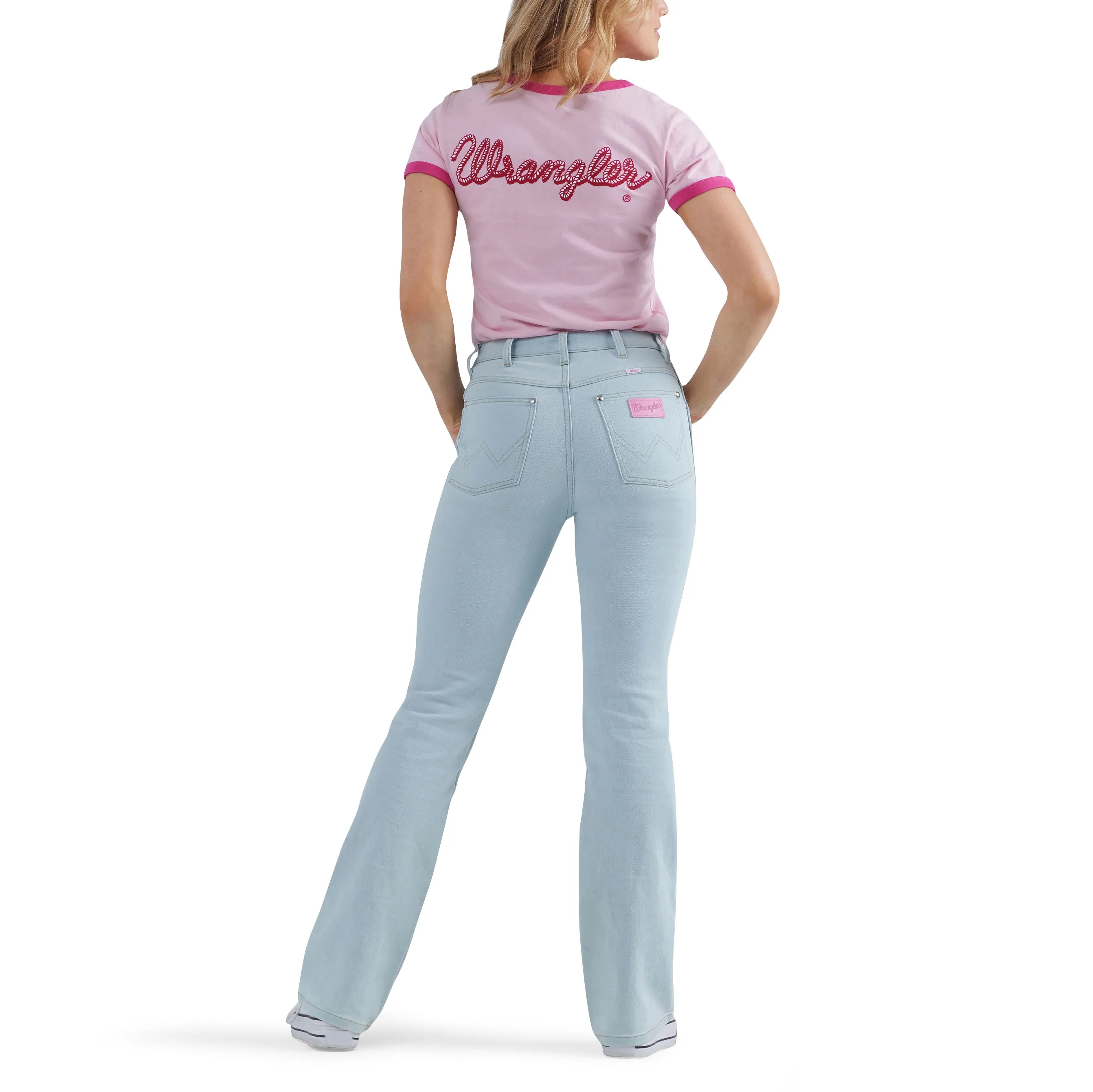 Wrangler Women's Barbie Logo Pink Slim Ringer Tee