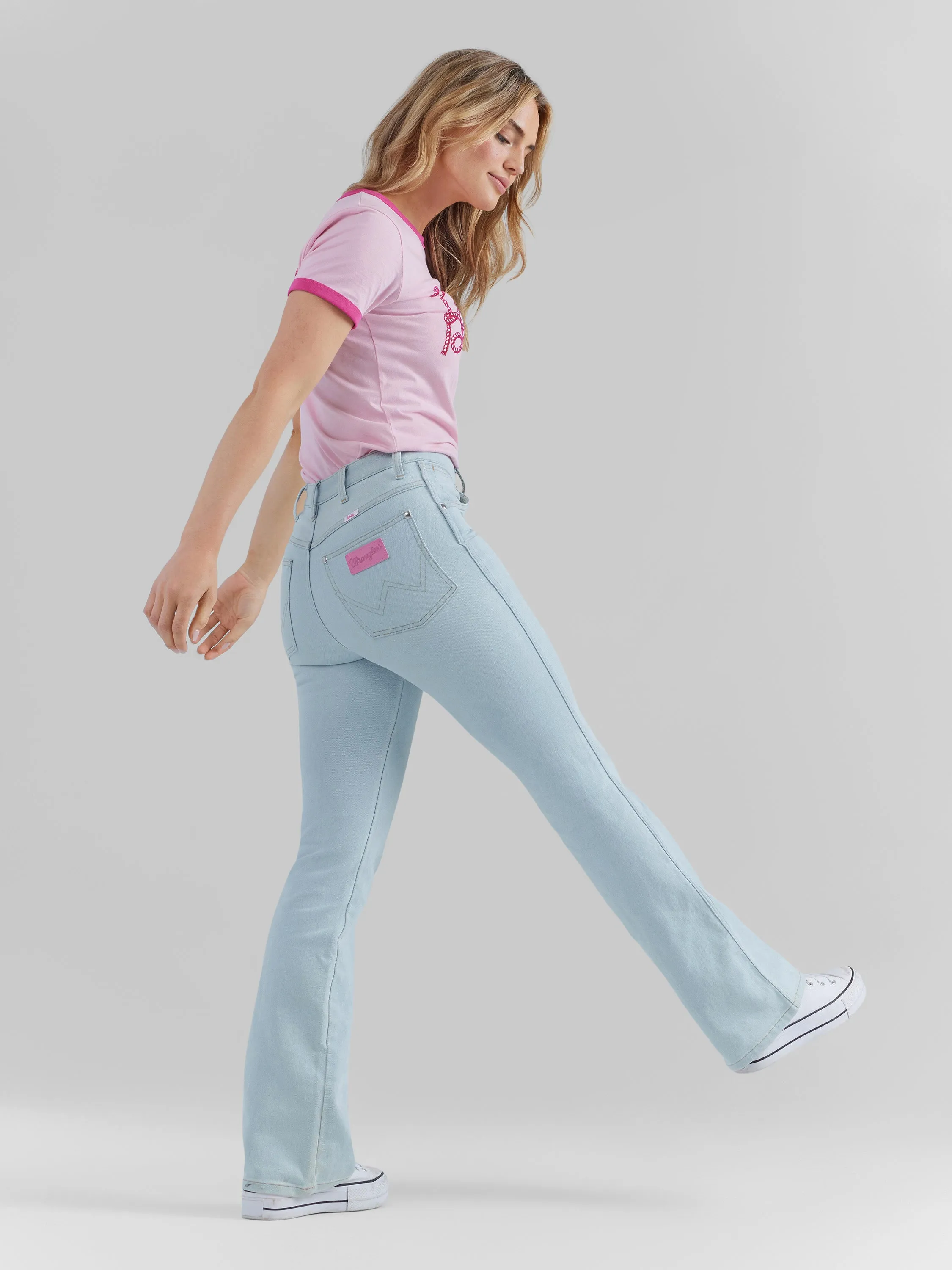 Wrangler Women's Barbie Logo Pink Slim Ringer Tee