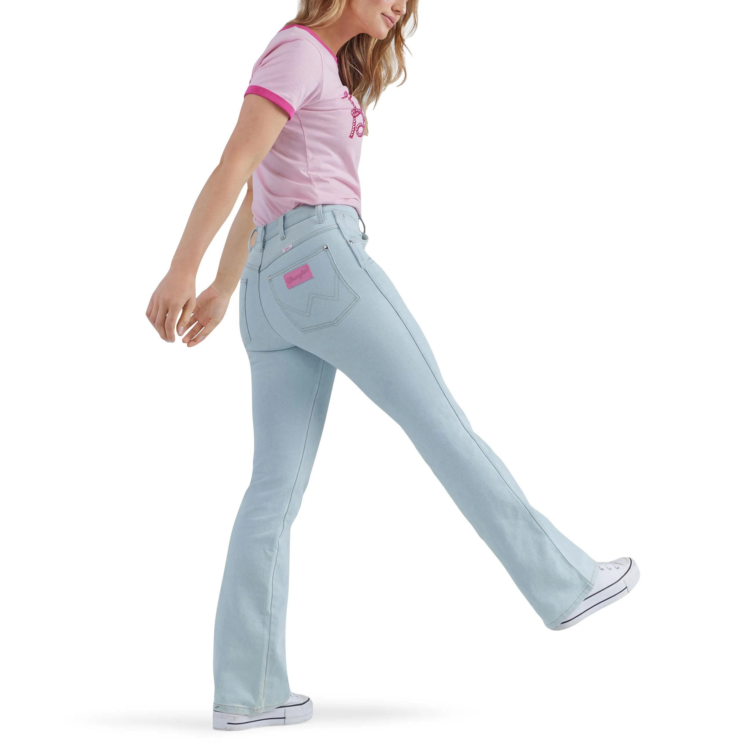 Wrangler Women's Barbie Logo Pink Slim Ringer Tee