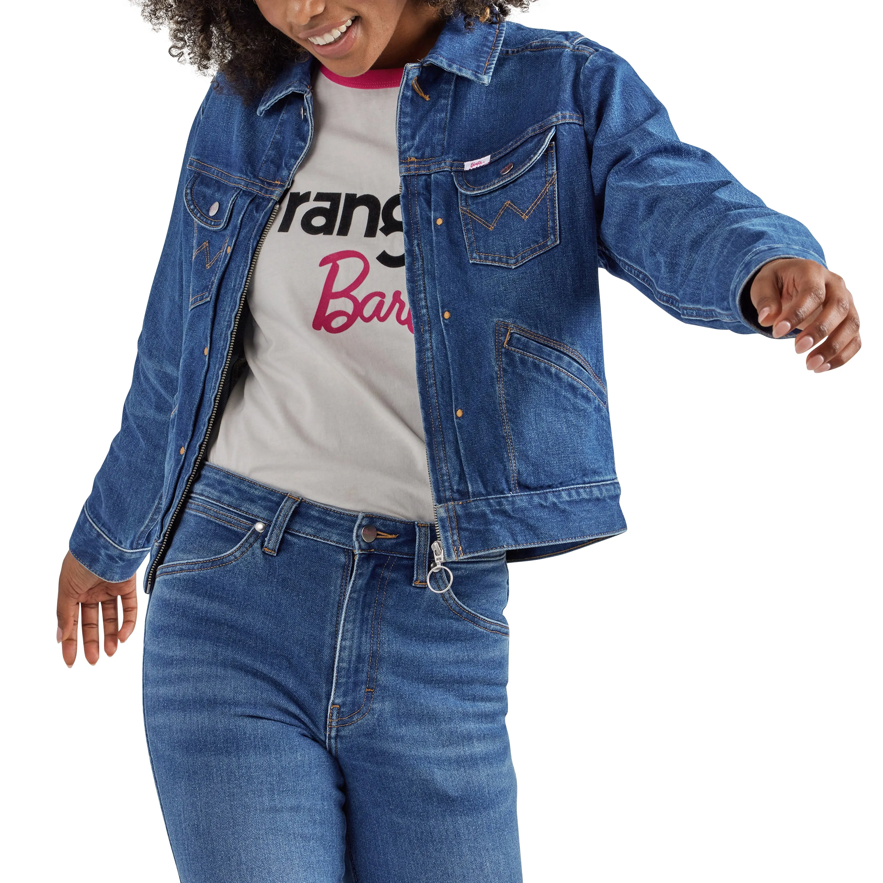 Wrangler Women's Barbie Logo Worn White Slim Ringer Tee