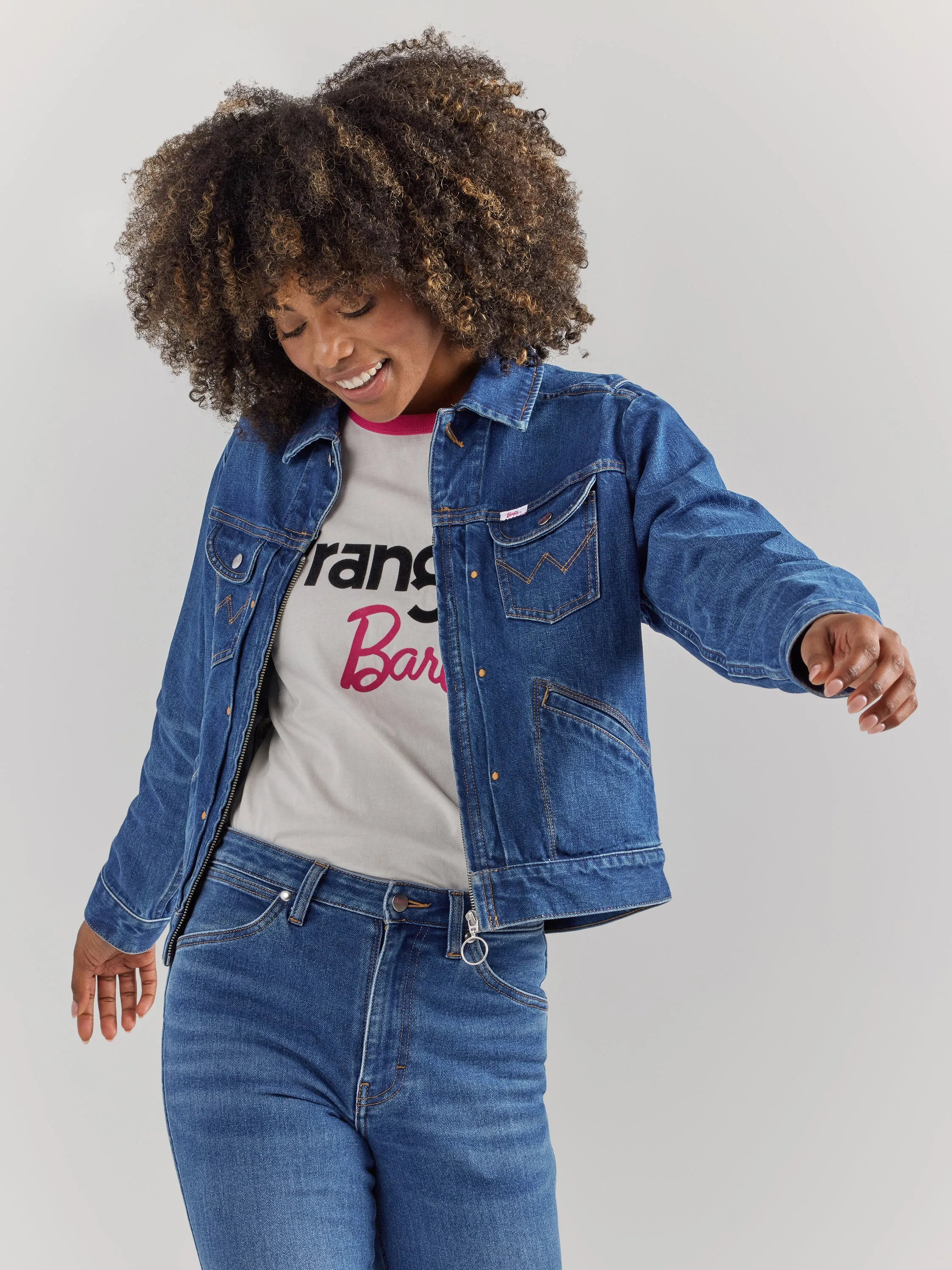 Wrangler Women's Barbie Logo Worn White Slim Ringer Tee