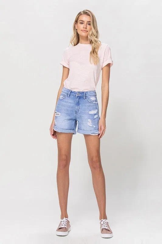 XS-S-M-L - DISTRESSED BOYFRIEND SHORTS W CUFFS